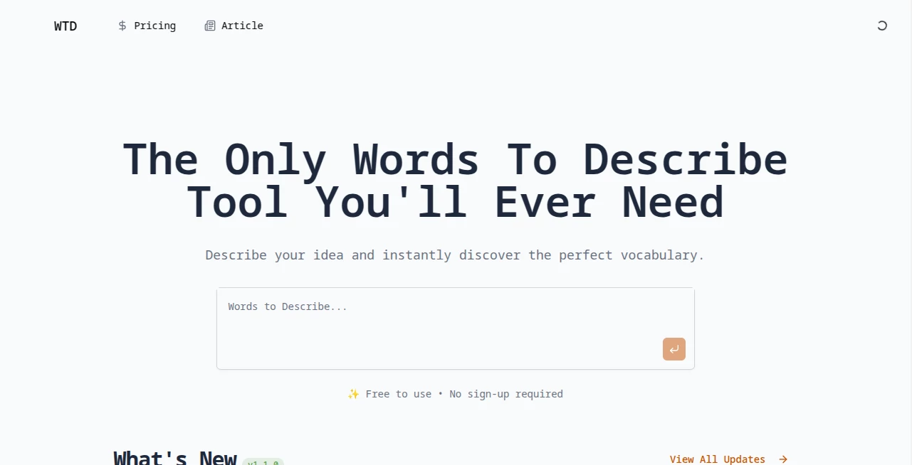 Screenshot of Words to Describe – An AI tool in the ,AI Creative Writing ,AI Content Generator ,AI General Writing ,AI Writing Assistants  category, showcasing its interface and key features.