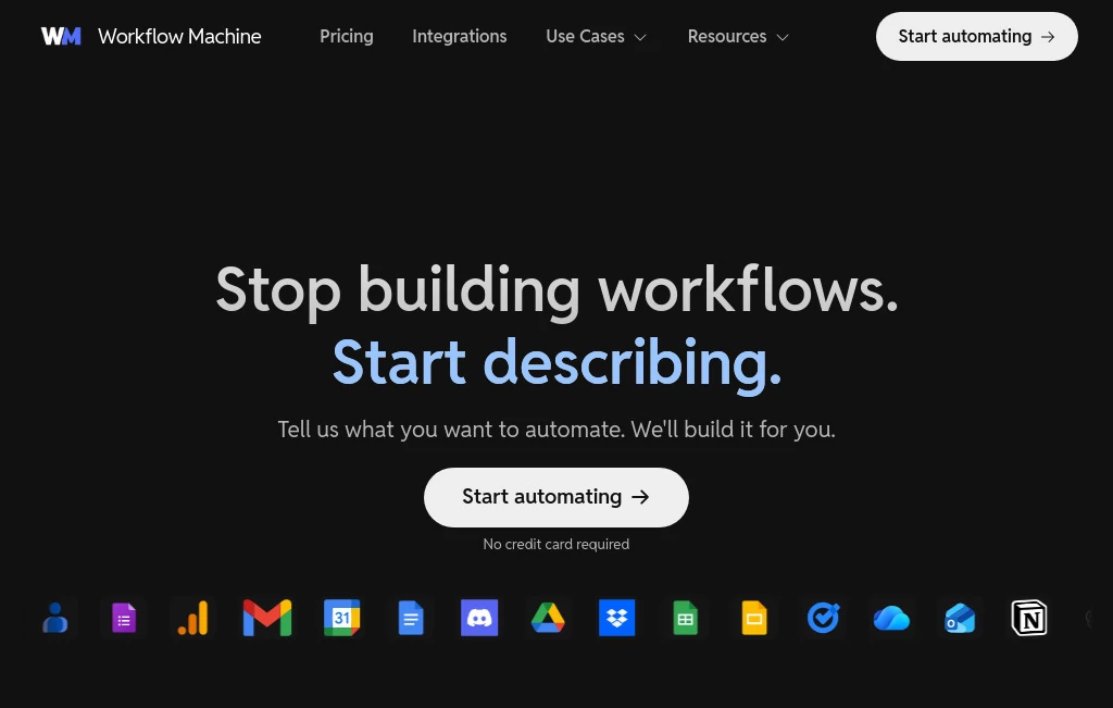 Screenshot of Workflow Machine – An AI tool in the ,AI Productivity Tools ,AI Workflow Management ,Business  category, showcasing its interface and key features.