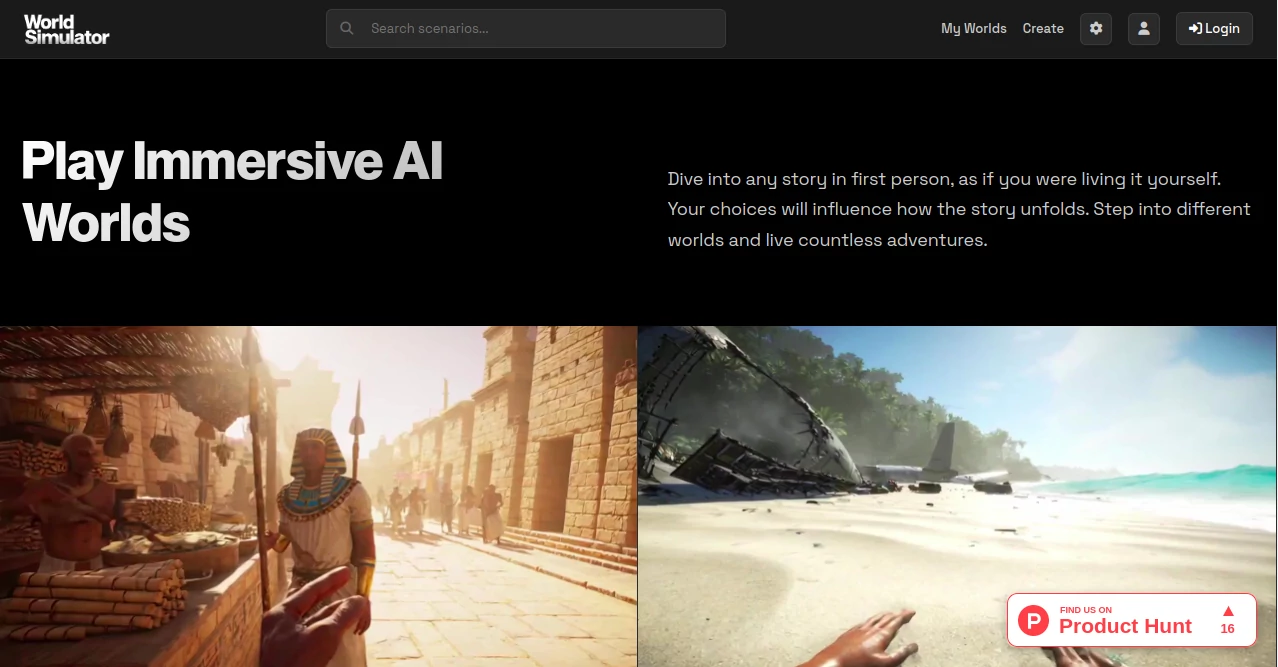 Screenshot of World Simulator – An AI tool in the ,AI Game ,AI Creative Writing ,AI Fun Tools ,AI Story Writing  category, showcasing its interface and key features.