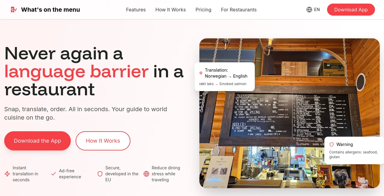 Screenshot of What's on the menu – An AI tool in the ,Productivity ,AI Tools Directory  category, showcasing its interface and key features.