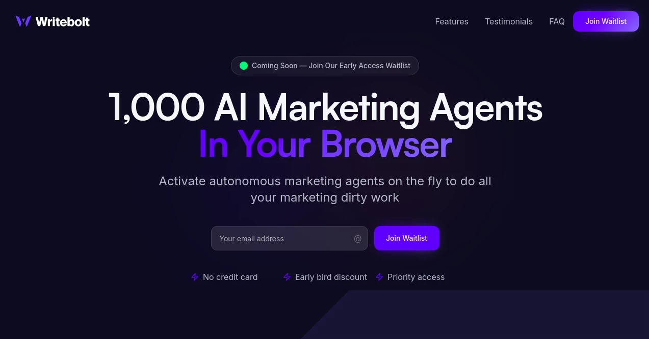 Screenshot of Writebolt – An AI tool in the ,AI Content Generator ,AI Productivity Tools ,AI Copywriting ,AI Writing Assistants  category, showcasing its interface and key features.