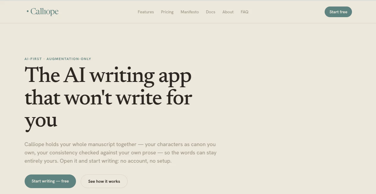 Screenshot of Calliope – An AI tool in the ,AI Story Writing ,AI Writing Assistants ,AI Creative Writing ,AI Novel  category, showcasing its interface and key features.