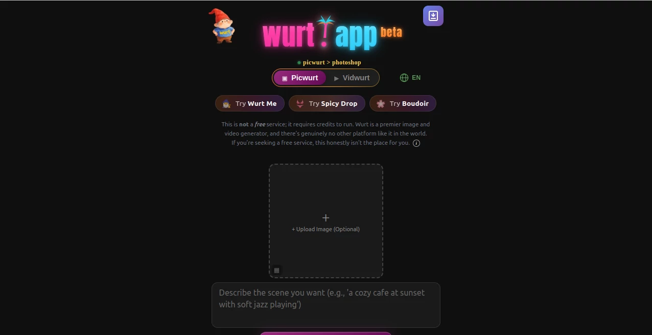 Screenshot of Wurt.app – An AI tool in the ,AI Text to Image ,AI Photo & Image Generator ,AI Image to Video ,AI Video Generator  category, showcasing its interface and key features.