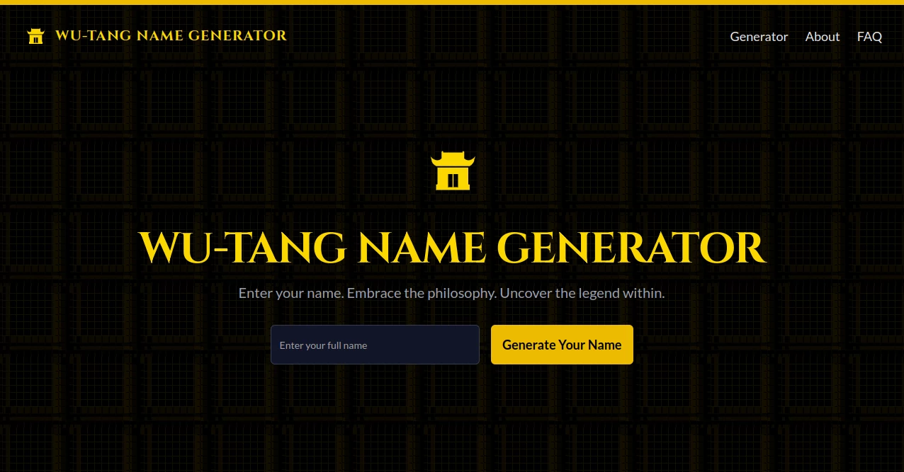 Screenshot of Wu-Tang Name Generator – An AI tool in the ,AI Content Generator  category, showcasing its interface and key features.