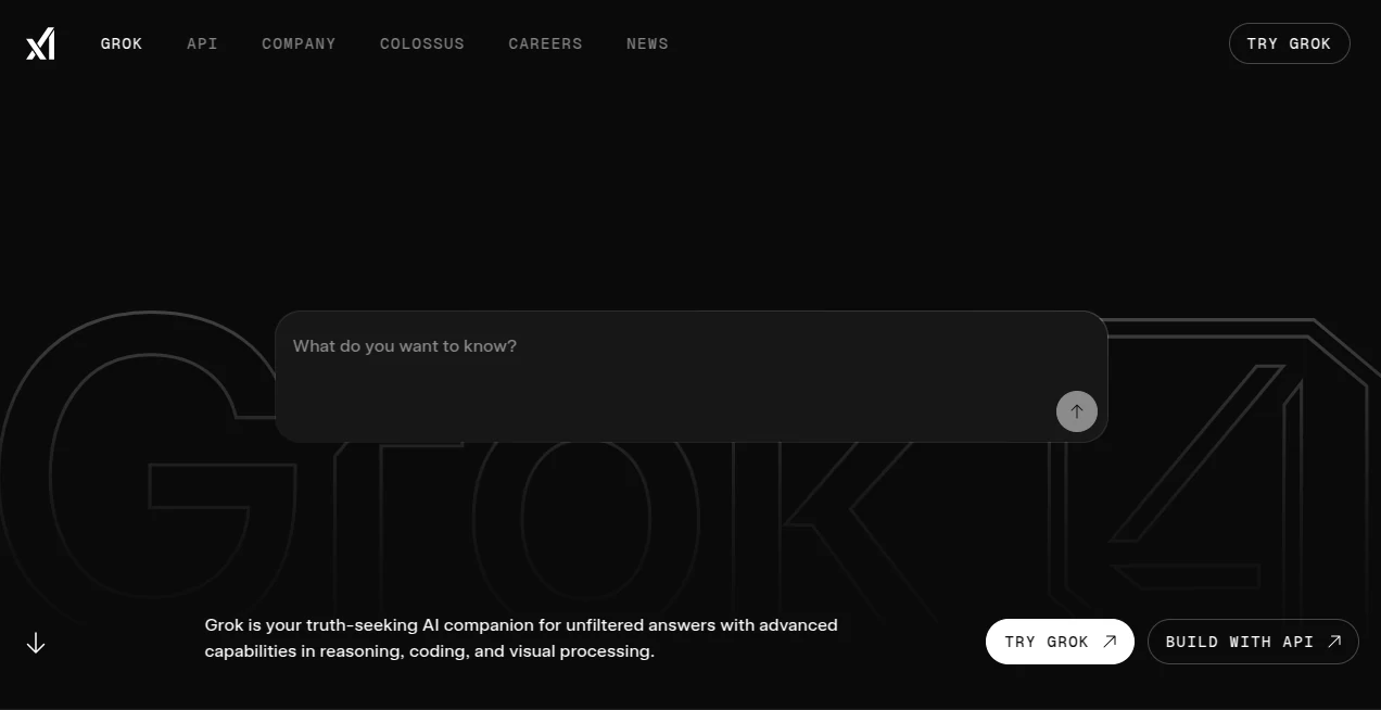 Screenshot of Grok – An AI tool in the ,AI Research Tool ,Large Language Models (LLMs) ,AI Chatbot ,AI General Writing  category, showcasing its interface and key features.