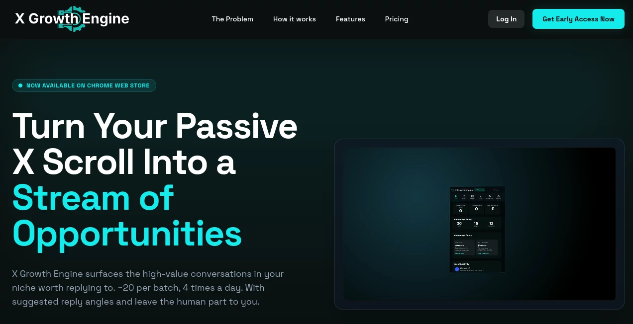 Screenshot of X Growth Engine – An AI tool in the ,Marketing ,AI Twitter Assistant ,AI Social Media Assistant ,AI Analytics Assistant  category, showcasing its interface and key features.