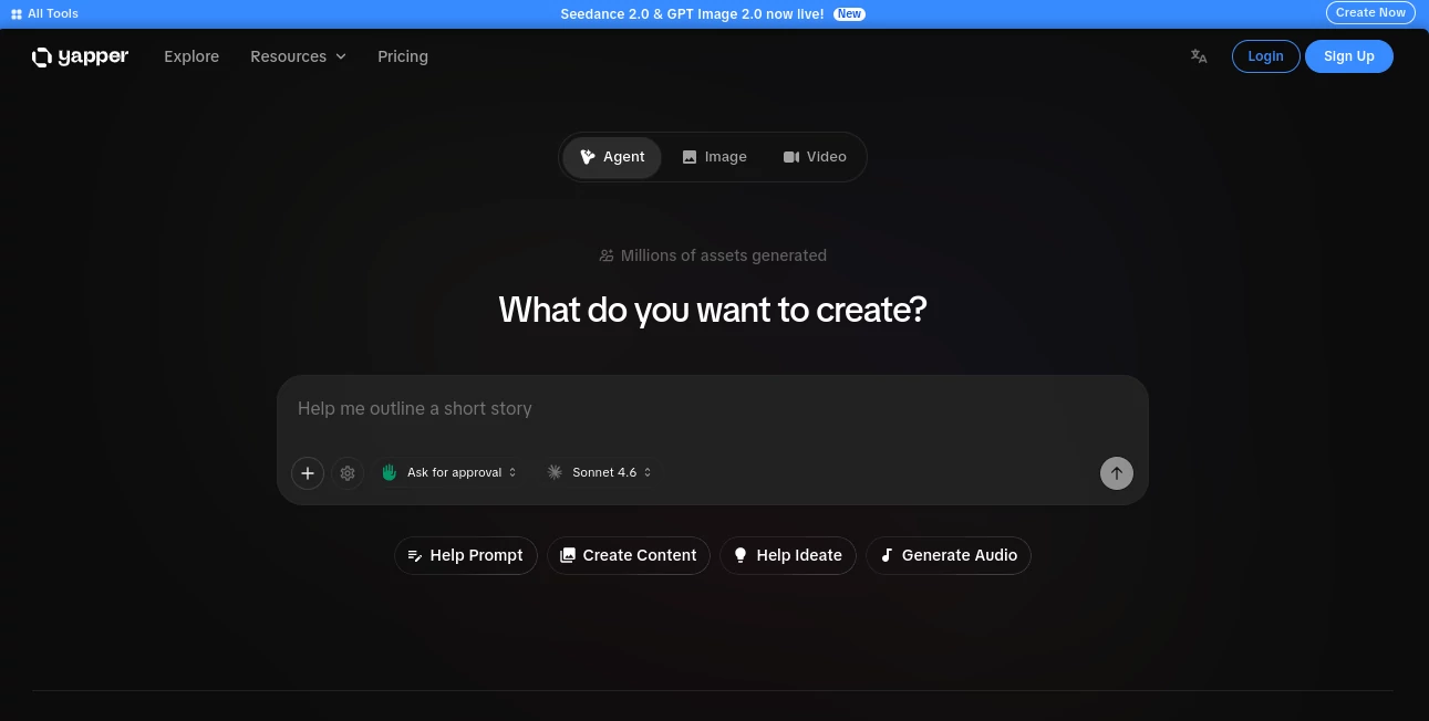 Screenshot of Yapper – An AI tool in the ,AI Blog Writer ,AI Content Generator ,AI Copywriting ,AI Writing Assistants  category, showcasing its interface and key features.