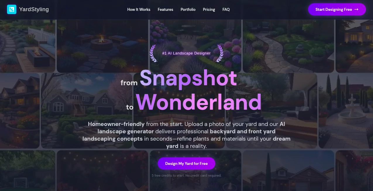 Screenshot of YardStyling – An AI tool in the ,AI Roadmap Generator ,AI Design Generator ,AI Image to Image ,AI Interior & Room Design  category, showcasing its interface and key features.