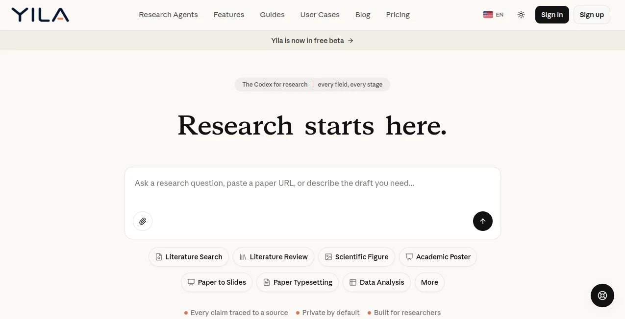 Screenshot of Yila AI – An AI tool in the ,AI Data Mining ,AI Papers ,AI Research Tool ,AI Presentation Generator  category, showcasing its interface and key features.