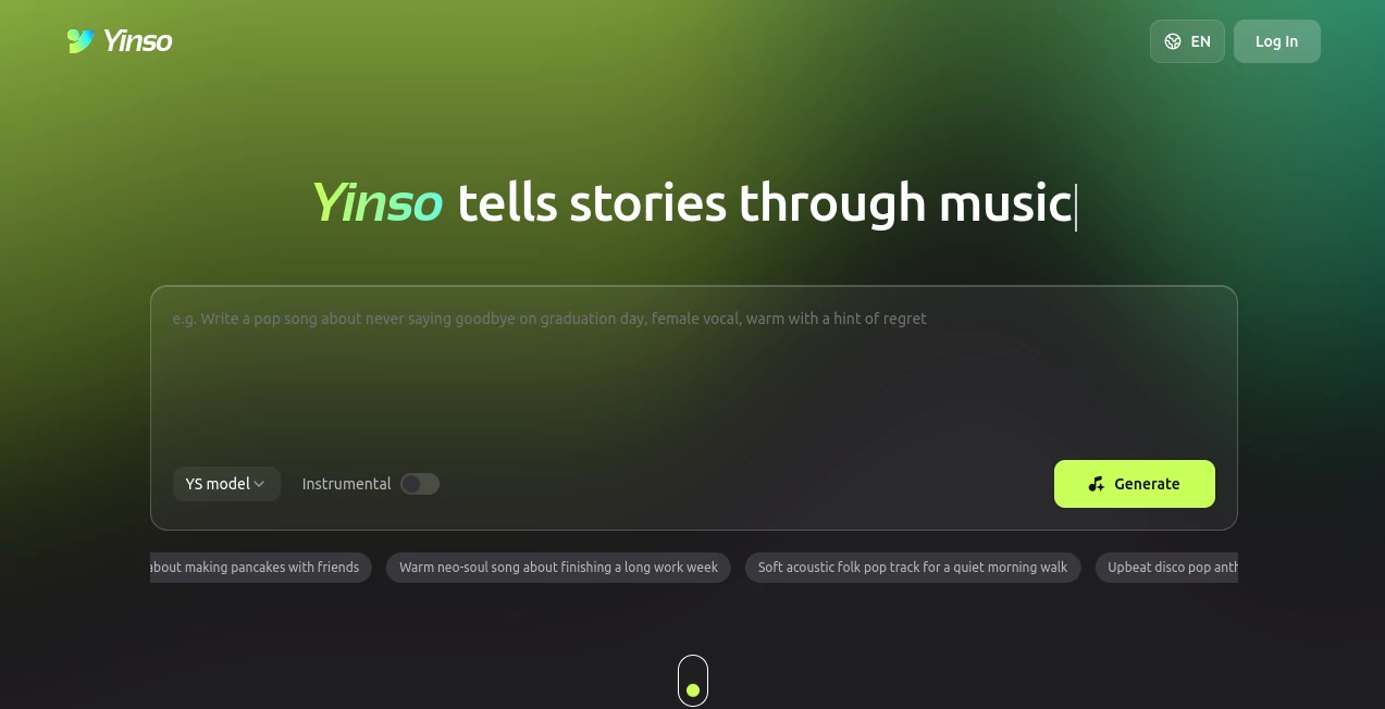 Screenshot of Yinso – An AI tool in the ,AI Text to Music ,AI Music Generator  category, showcasing its interface and key features.