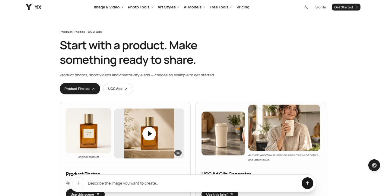 Screenshot of YIX – An AI tool in the ,AI Photo & Image Generator ,AI Video Generator ,Image  category, showcasing its interface and key features.