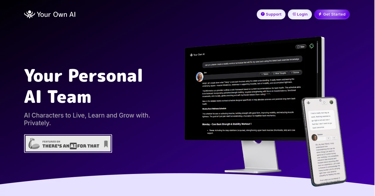 Screenshot of Your Own AI – An AI tool in the ,AI Knowledge Management ,AI Education Assistant ,AI Productivity Tools ,AI Team Collaboration ,AI Chatbot  category, showcasing its interface and key features.