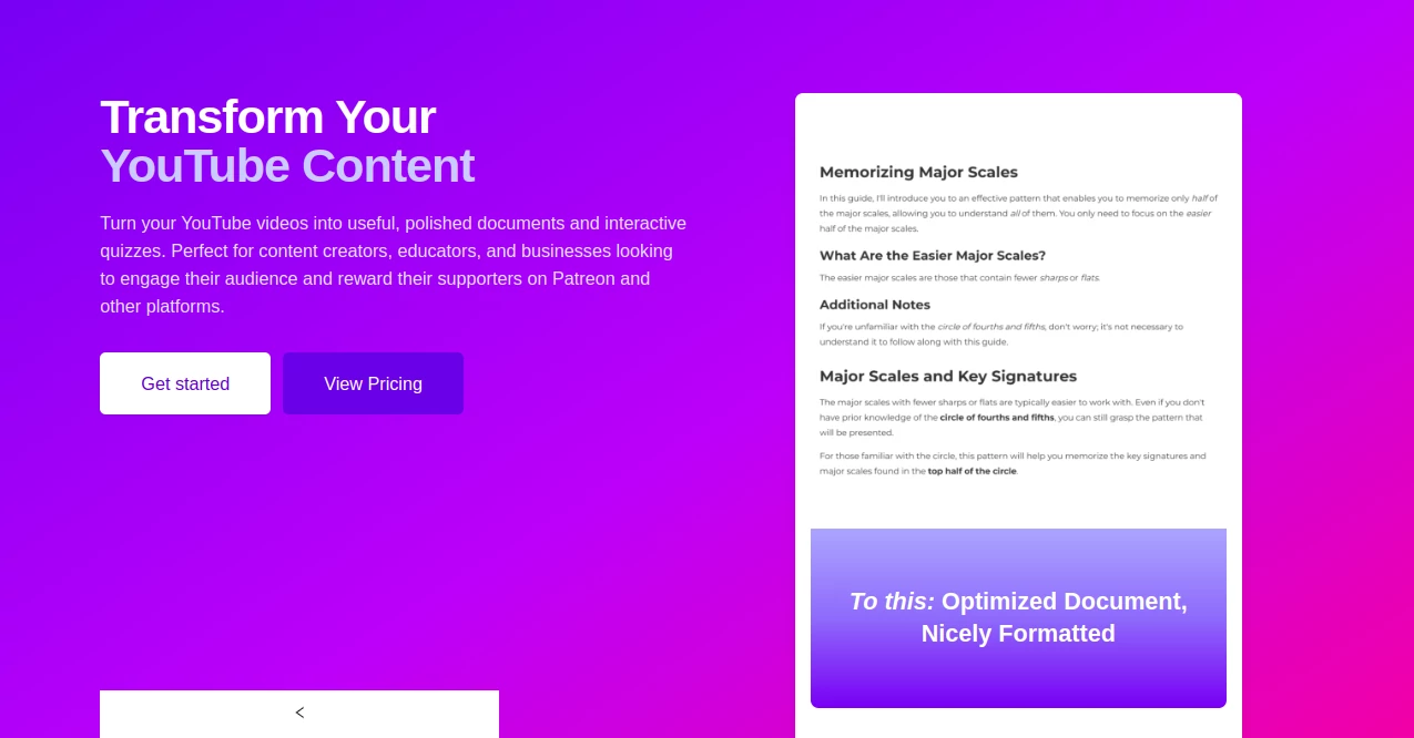 Screenshot of YouTube Transcript Optimizer – An AI tool in the ,AI Transcriber ,AI Content Generator ,AI Quizzes ,AI Podcast Assistant  category, showcasing its interface and key features.
