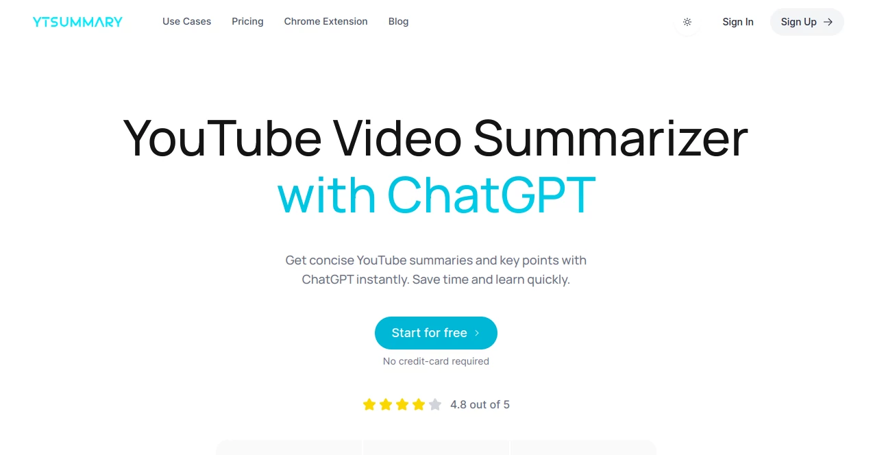 Screenshot of YouTube Video Summarizer – An AI tool in the ,AI Summarizer ,AI Content Generator ,AI Video Generator ,AI Transcription  category, showcasing its interface and key features.