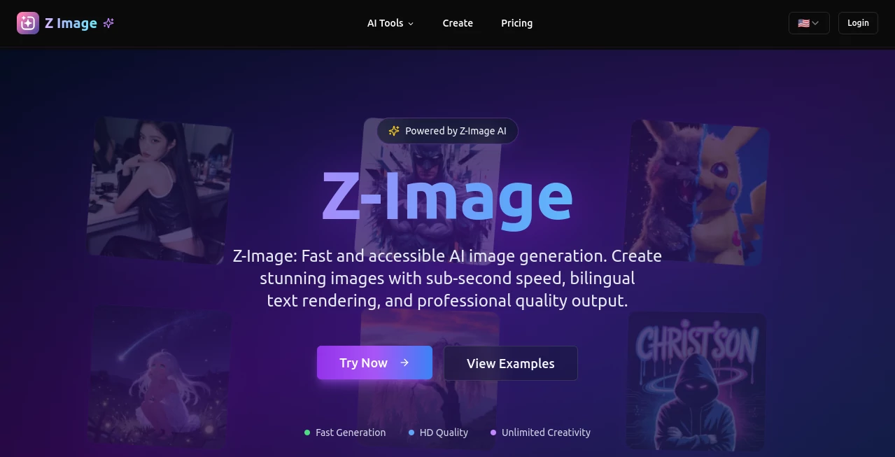 Screenshot of Z Image – An AI tool in the ,AI Photo & Image Generator ,AI Design Generator ,AI Image to Image ,AI Text to Image  category, showcasing its interface and key features.