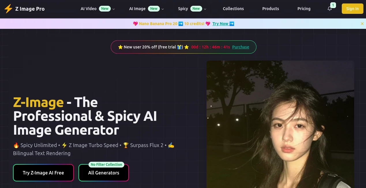 Screenshot of Z Image Pro – An AI tool in the ,AI Text to Image ,AI Photo & Image Generator ,AI Art Generator ,AI Design Generator  category, showcasing its interface and key features.