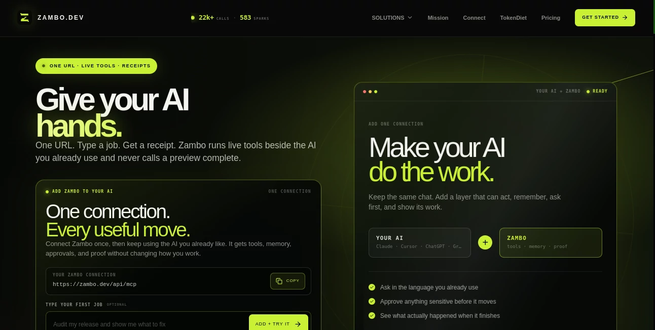 Screenshot of Zambo – An AI tool in the ,AI Code Assistant ,AI API Design ,AI Developer Docs ,AI Developer Tools  category, showcasing its interface and key features.