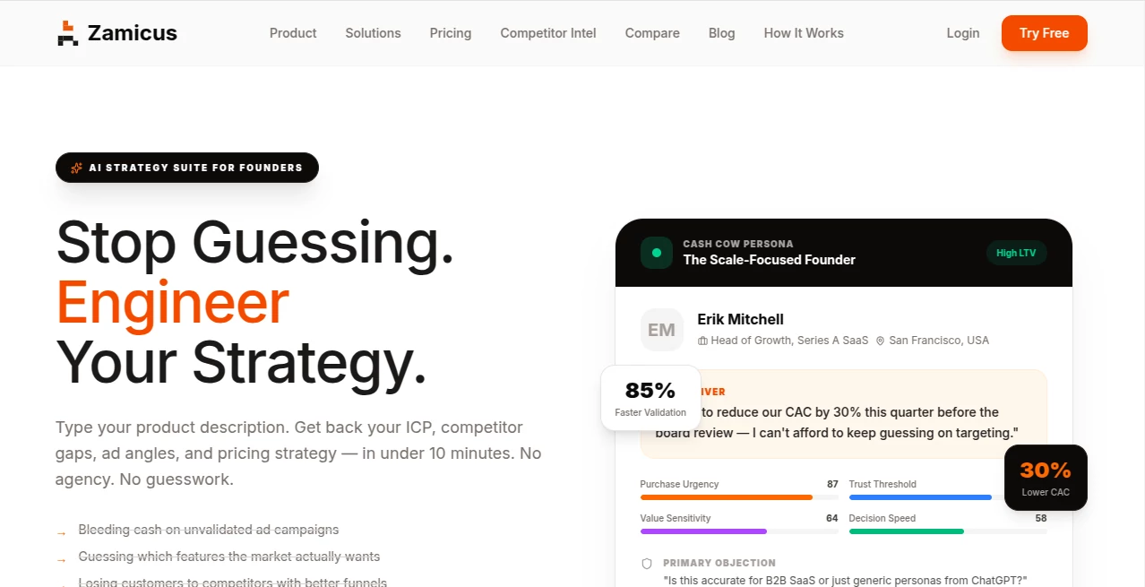 Screenshot of Zamicus – An AI tool in the ,AI Business Ideas Generator ,AI Productivity Tools ,AI Workflow Management  category, showcasing its interface and key features.