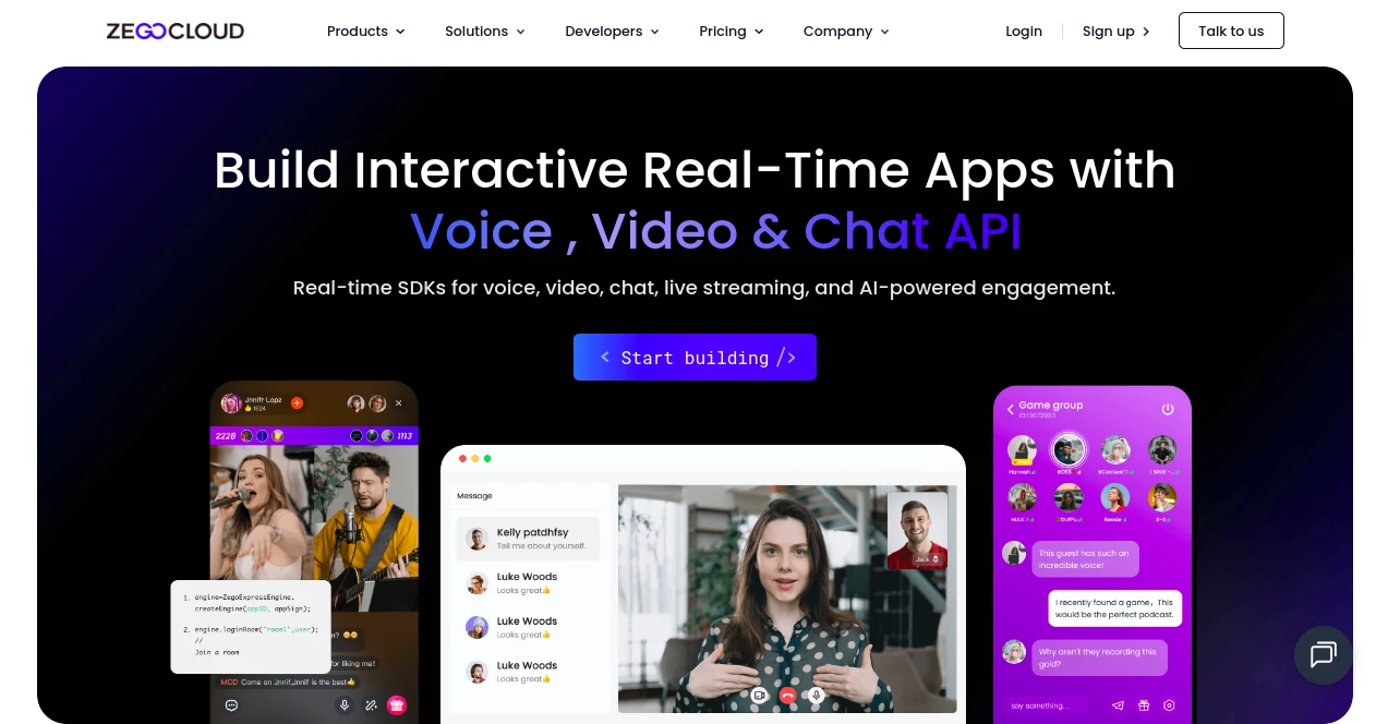 Screenshot of ZEGOCLOUD – An AI tool in the ,AI Video Generator ,AI Voice Chat Generator ,AI Team Collaboration ,AI Meeting Assistant  category, showcasing its interface and key features.