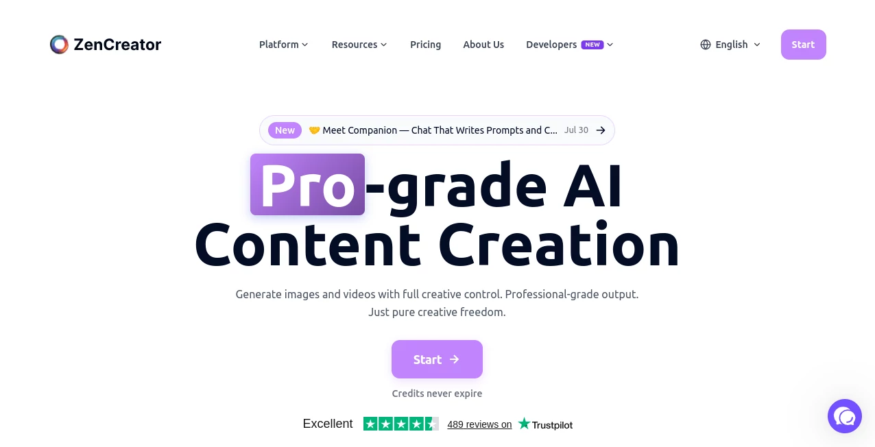 Screenshot of ZenCreator – An AI tool in the ,AI Creative Writing ,AI Video Generator ,AI Content Generator ,AI Photo & Image Generator  category, showcasing its interface and key features.