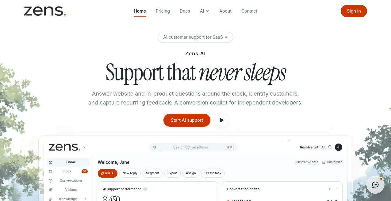 Screenshot of Zens AI – An AI tool in the ,AI CRM Assistant ,AI Project Management ,AI Customer Service Assistant ,AI Developer Tools  category, showcasing its interface and key features.