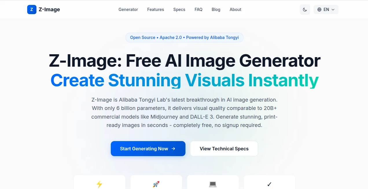 Screenshot of Z-Image – An AI tool in the ,AI Photo & Image Generator ,AI Art Generator ,AI Design Generator ,AI Text to Image  category, showcasing its interface and key features.