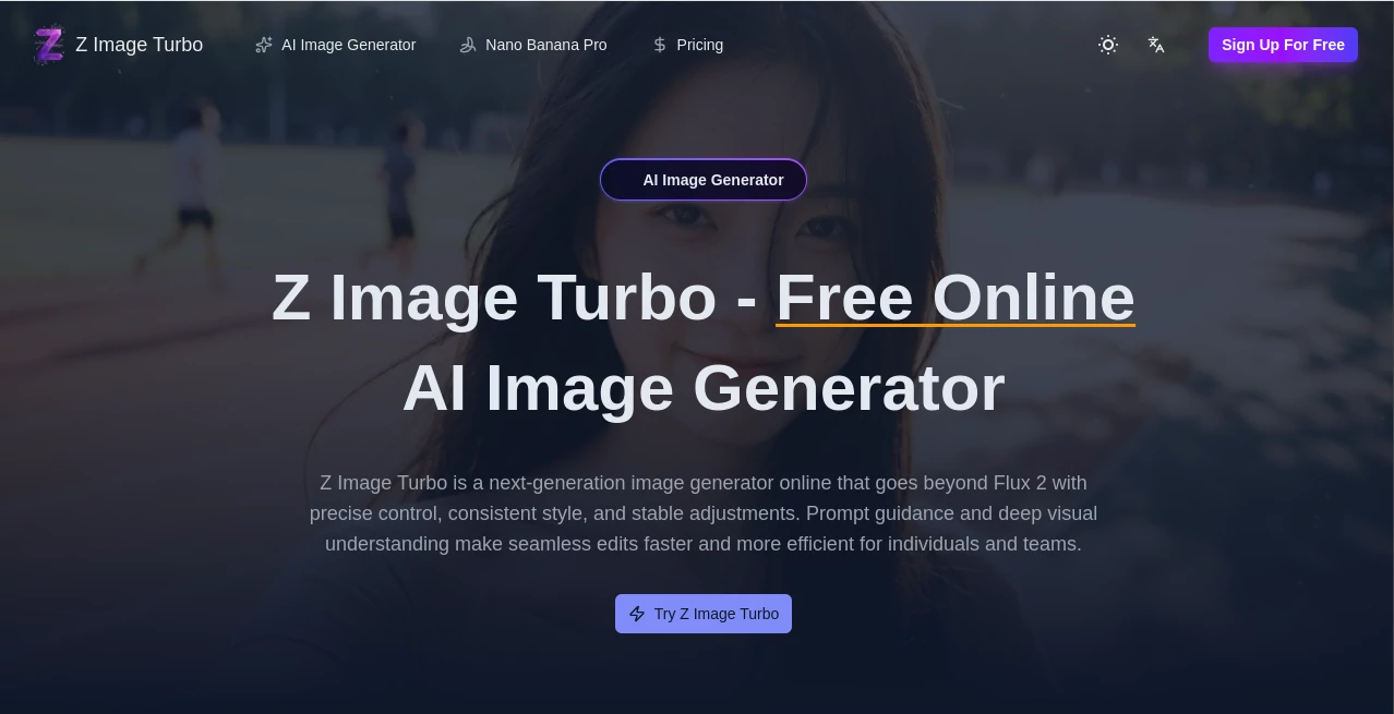 Screenshot of Z Image Turbo – An AI tool in the ,AI Photo & Image Generator ,AI Art Generator ,AI Design Generator ,AI Image to Image  category, showcasing its interface and key features.