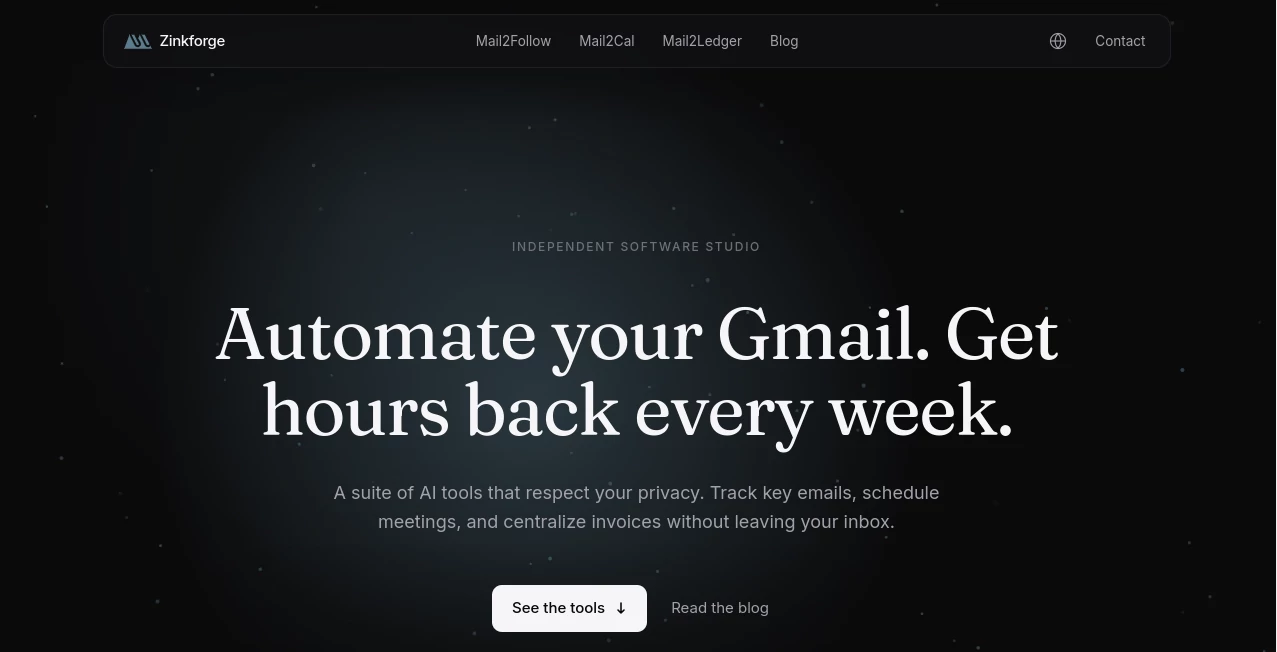 Screenshot of Zinkforge – An AI tool in the ,AI Email Assistant ,AI Productivity Tools ,AI Notes Assistant ,AI Scheduling  category, showcasing its interface and key features.