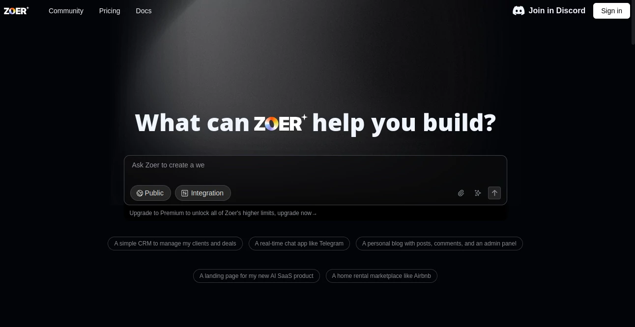 Screenshot of Zoer AI – An AI tool in the ,AI Workflow Management ,AI Project Management ,AI Task Management ,AI Team Collaboration  category, showcasing its interface and key features.