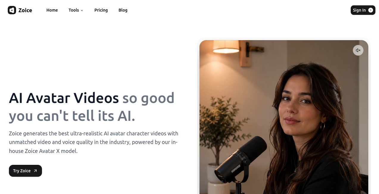Screenshot of Zoice – An AI tool in the ,AI Avatar Generator  category, showcasing its interface and key features.