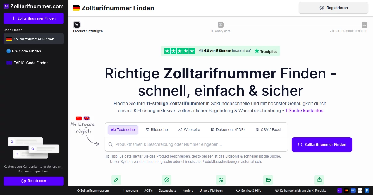 Screenshot of Zolltarifnummer Finden – An AI tool in the ,AI Research Tool ,AI Business Ideas Generator ,AI Consulting Assistant ,Other  category, showcasing its interface and key features.