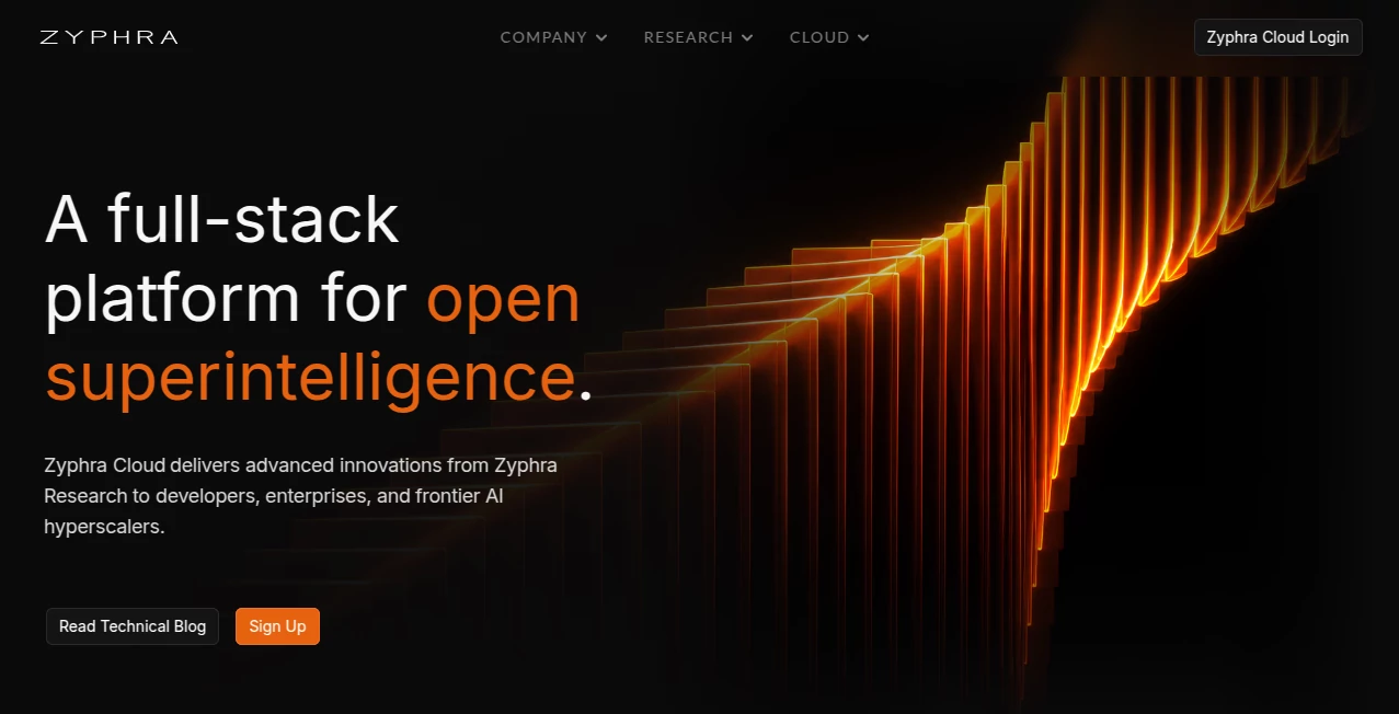Screenshot of Zyphra Cloud – An AI tool in the ,AI API Design ,Large Language Models (LLMs) ,AI Developer Tools ,AI DevOps Assistant  category, showcasing its interface and key features.